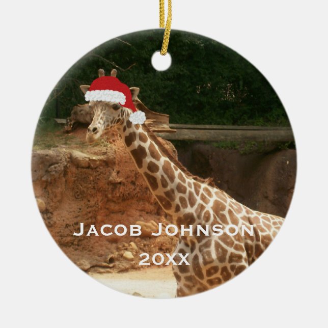 Ornamento personalizado de la jirafa del navidad (Frente)