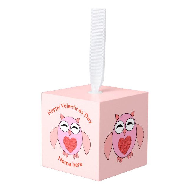 Ornamento Personalizado de Lechuza de Amo Rosa (Anverso en perspectiva)