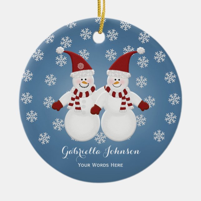 Ornamento personalizado de los gemelos Snowman (Frente)