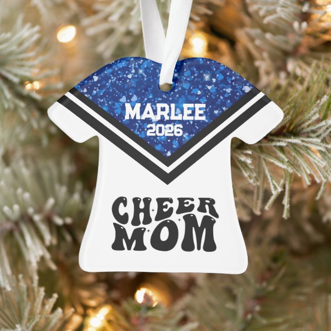 Ornamento personalizado de mamá de Cheer azul y ne (Árbol)