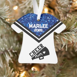 Ornamento personalizado de mamá de Cheer azul y ne