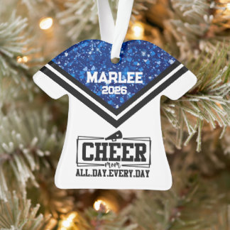 Ornamento personalizado de mamá de Cheer azul y ne