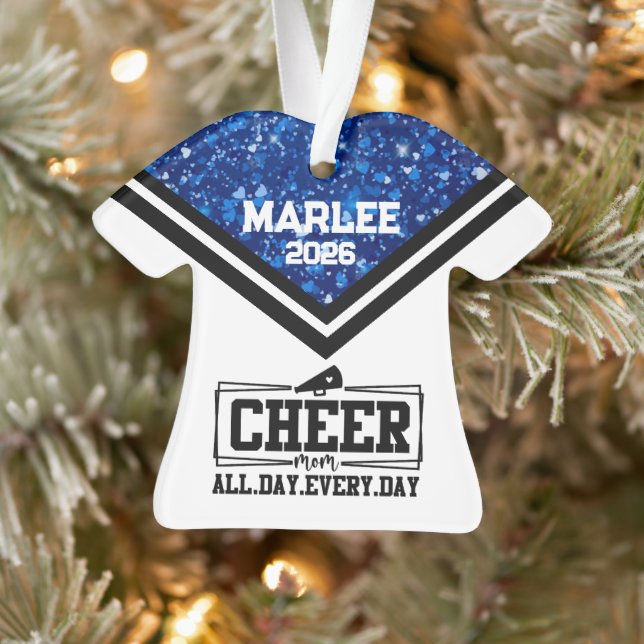 Ornamento personalizado de mamá de Cheer azul y ne (Árbol)