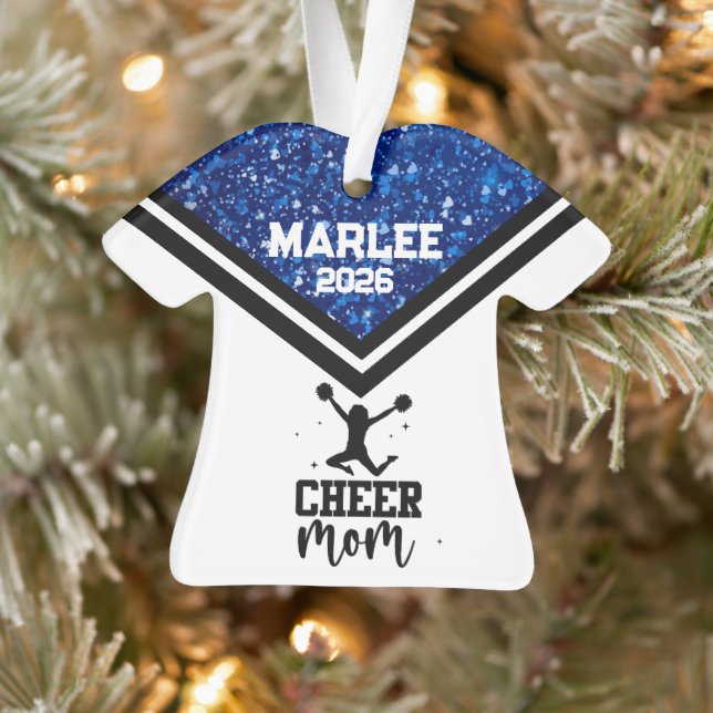 Ornamento personalizado de mamá de Cheer azul y ne (Árbol)
