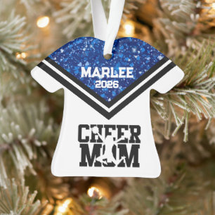 Ornamento personalizado de mamá de Cheer azul y ne