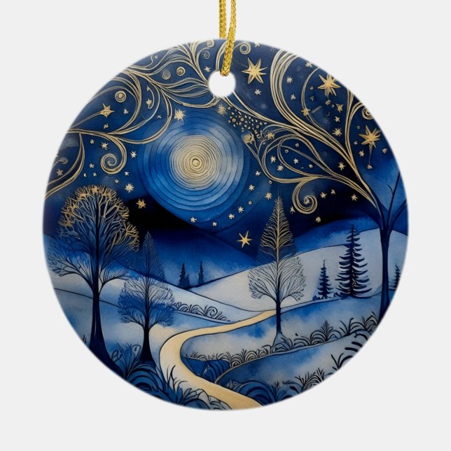 Ornamento personalizado de Noche de Nieve estrella (Frente)