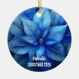 Ornamento personalizado de Poinsettia azul