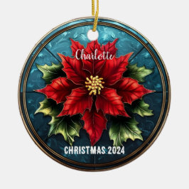 Ornamento personalizado de poinsettia roja de vidr