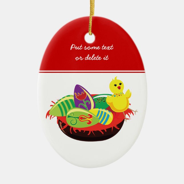 Ornamento personalizado de pollo y huevos de Pascu (Frente)