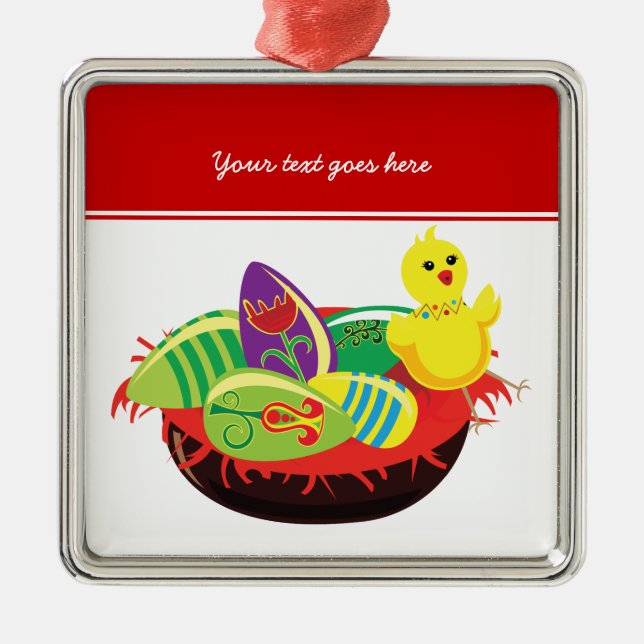 Ornamento personalizado de pollo y huevos de Pascu (Frente)