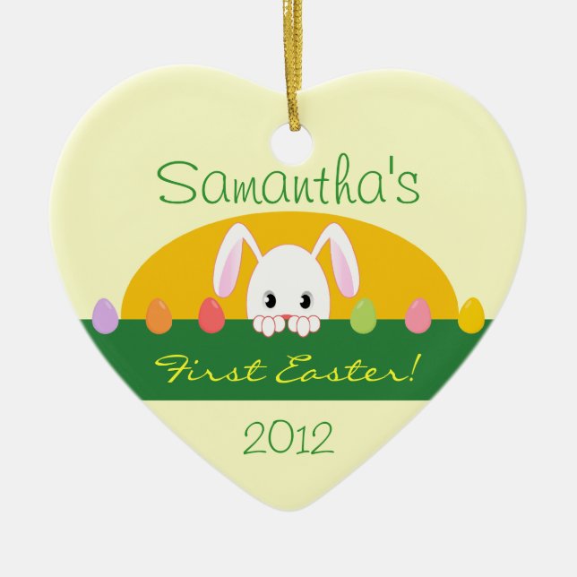 Ornamento personalizado de primer conejito peeking (Frente)