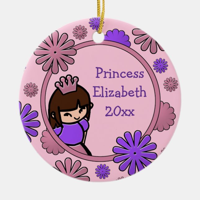 Ornamento personalizado de princesa rosa y morada  (Frente)