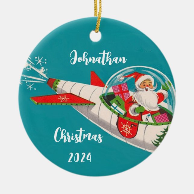 Ornamento personalizado de Retro Santa en Rocketsh (Frente)