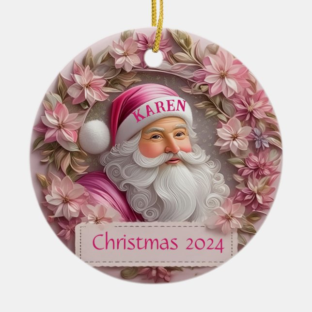 Ornamento personalizado de Santa Claus rosado (Frente)