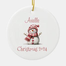 Ornamento personalizado de Snowman de corazones ro