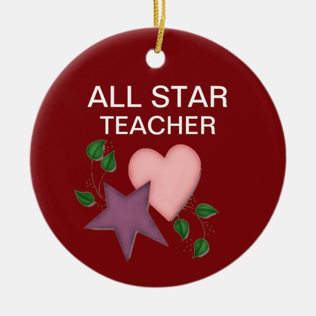 Ornamento personalizado de Star and Heart Teacher (Frente)