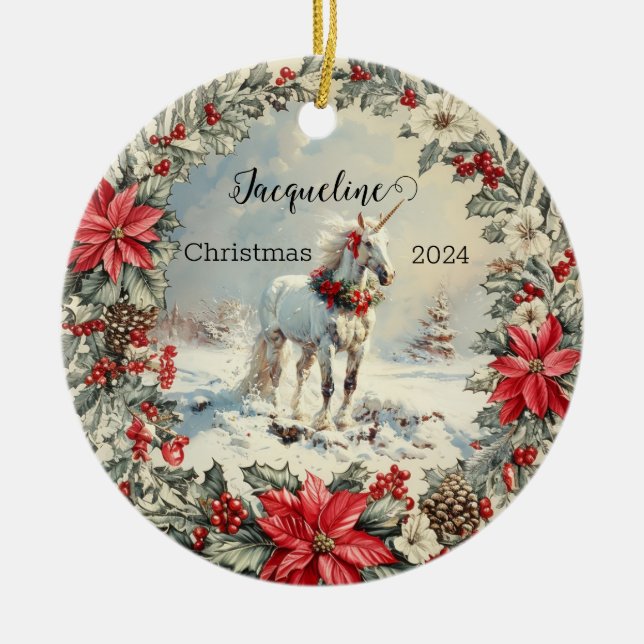 Ornamento personalizado de Unicorn navidades (Frente)