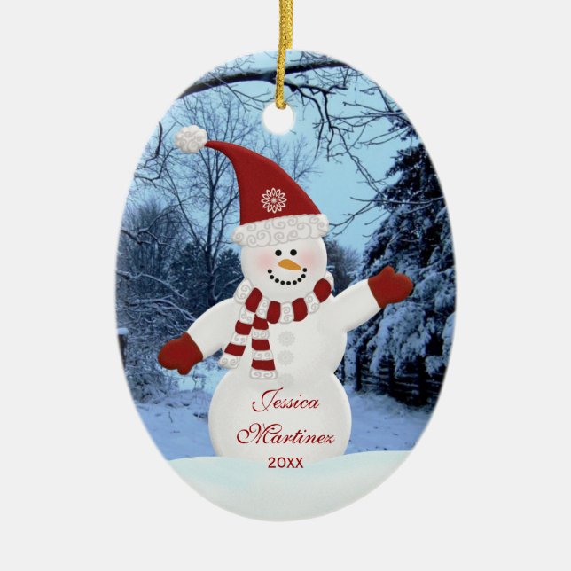 Ornamento personalizado del muñeco de nieve (Frente)
