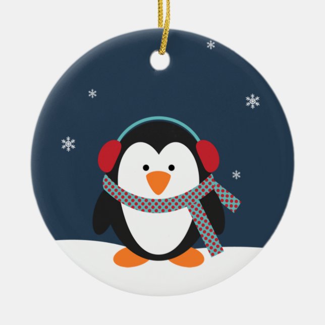 Ornamento personalizado del navidad del pingüino (Frente)