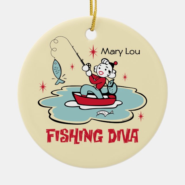Ornamento personalizado diva retra de la pesca (Frente)