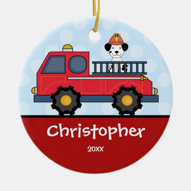 Ornamento personalizado Firetruck del navidad del (Frente)