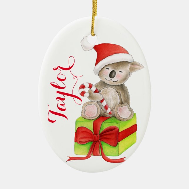 Ornamento personalizado lindo del navidad del oso (Frente)