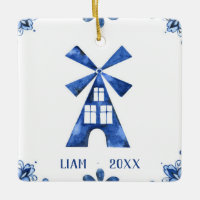 Ornamento personalizado molino de viento azul