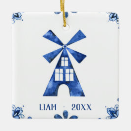 Ornamento personalizado molino de viento azul
