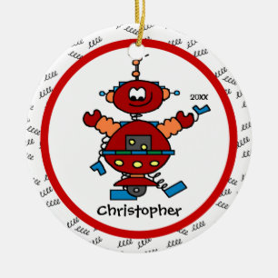 Ornamento personalizado robot rojo del navidad del