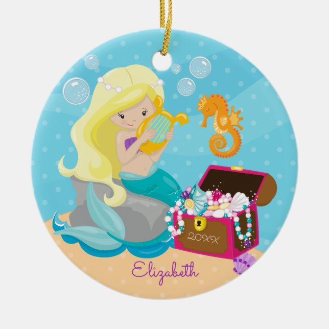 Ornamento personalizado sirena linda del navidad (Frente)