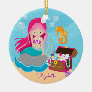 Ornamento personalizado sirena rosada linda del