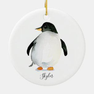 Ornamento pingüino personalizado pintado a mano