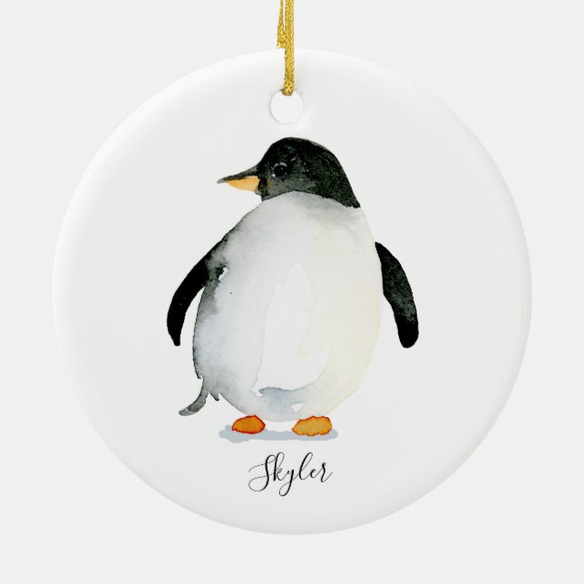 Ornamento pingüino personalizado pintado a mano (Atrás)