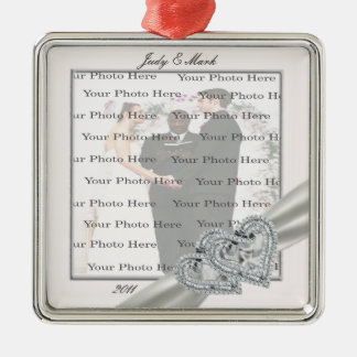 Ornamento plateado Boda blanco cuadrado