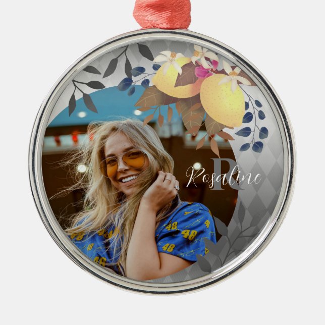 Ornamento plateado monograma de Moda de limón (Frente)