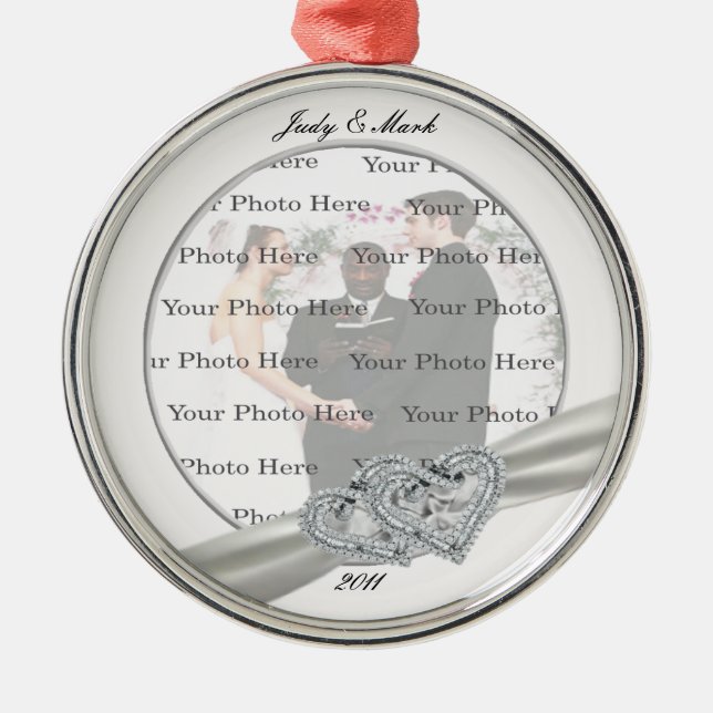 Ornamento plateado redondo Boda blanco Corazón (Frente)