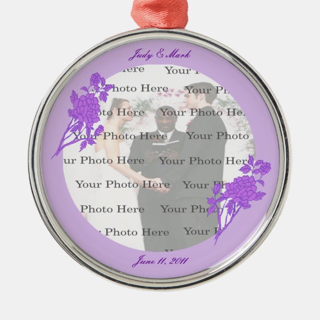 Ornamento plateado redondo Personalizado de flores (Frente)