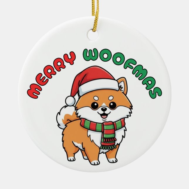 Ornamento Pomeraniano navidades: Merry Woofmas (Frente)