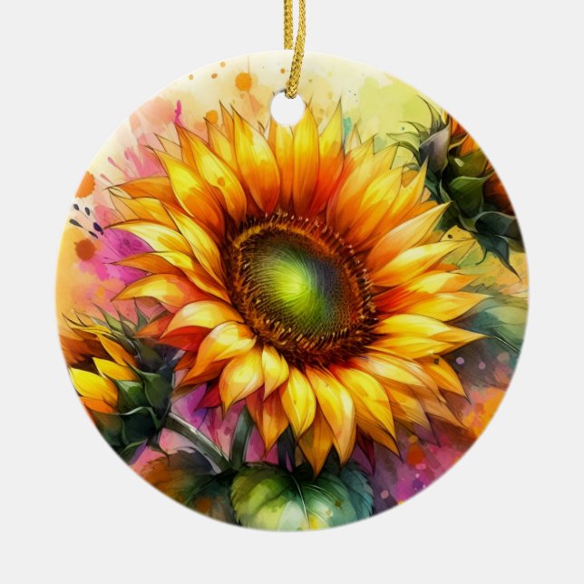 Ornamento porcelano - girasoles amarillos (Frente)