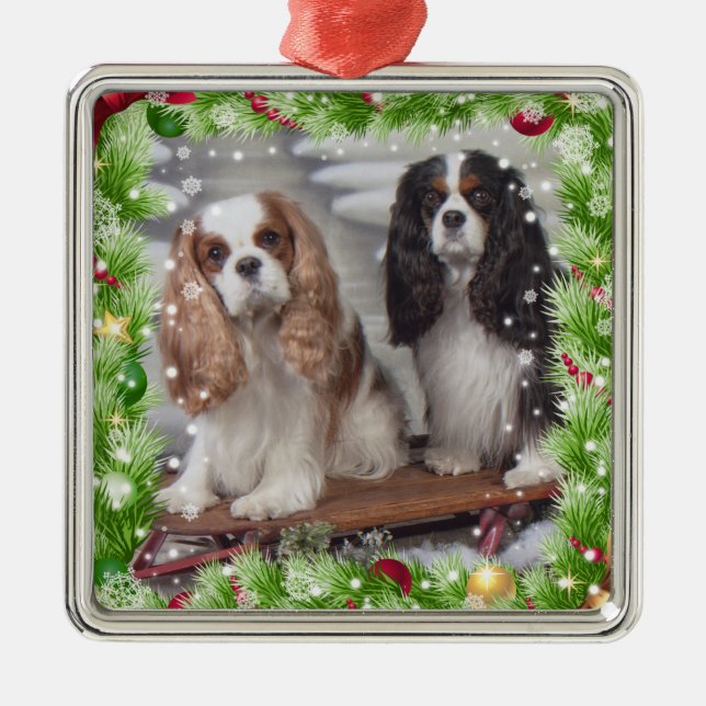 Ornamento Premium de Cavalier Spaniel Holiday (Frente)