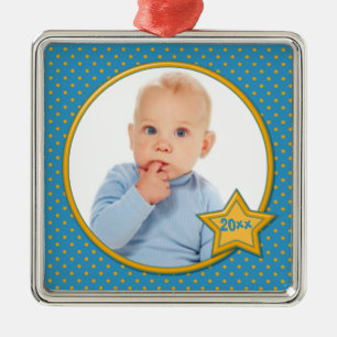 Ornamento premium de foto de punto de polka azul y