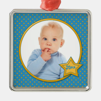 Ornamento premium de foto de punto de polka azul y