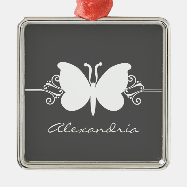 Ornamento Premium de Swirls Butterfly de carbón ve (Frente)