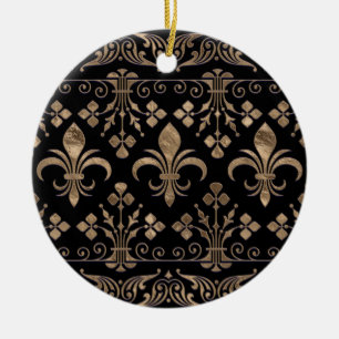 Ornamento real negro y dorado Fleur-de-lis