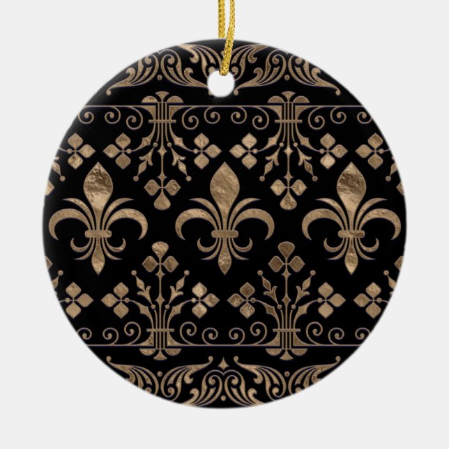 Ornamento real negro y dorado Fleur-de-lis (Frente)