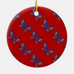 Ornamento redondeado de mariposa azul rojo