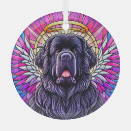 Ornamento redondo de ángel de Newfie negro