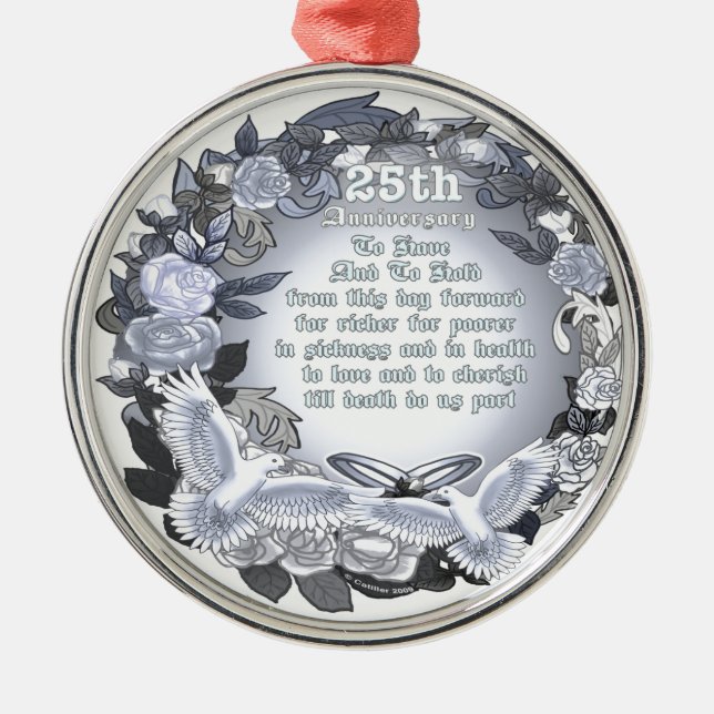 Ornamento redondo de aniversario de Boda de plata (Frente)