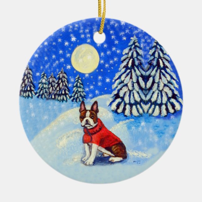 Ornamento redondo de Boston Terrier (Frente)