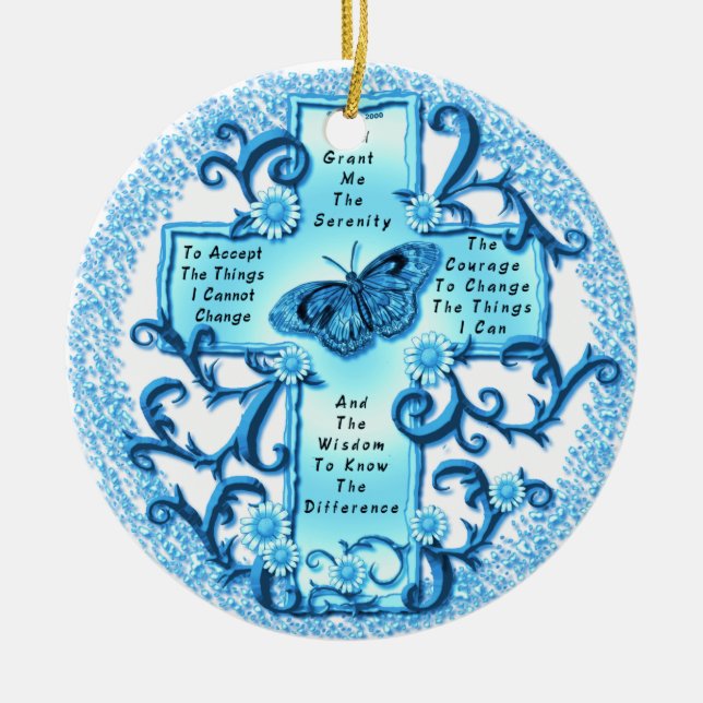 Ornamento redondo de cerámica Aqua Serenity Cross (Frente)